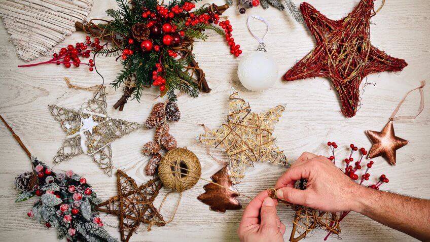 Preparing the Christmas decorations at home.