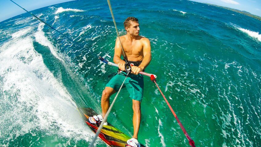 GoPro camera shot of a man windsurfing