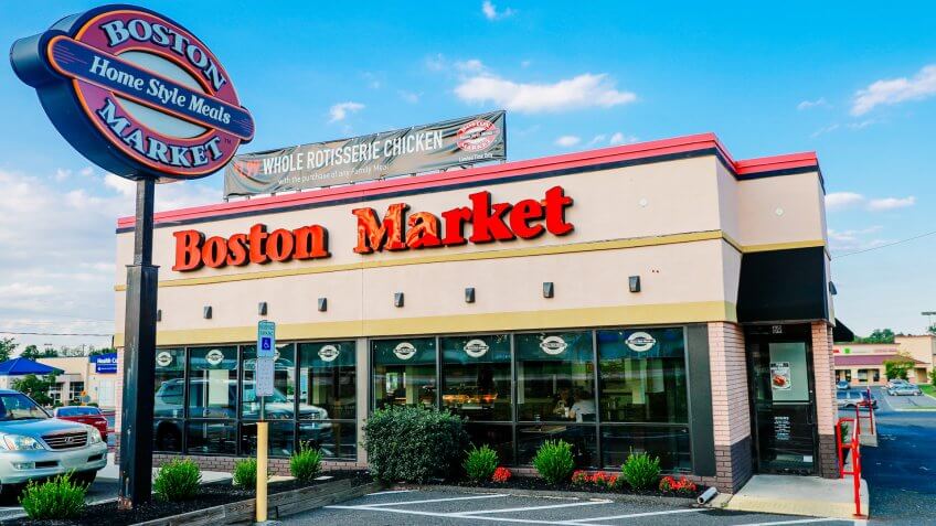 Philadelphia, Pennsylvania - Aug 16, 2017: Logo and Signage of a Boston Market Fast Casual Restaurant.