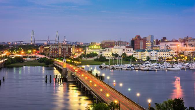 Charleston, South Carolina, USA skyline over the Ashley River.