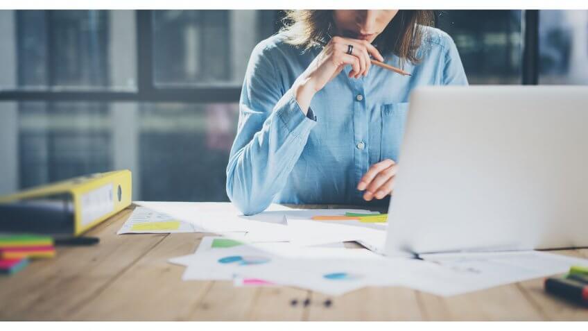 woman working on laptop in office