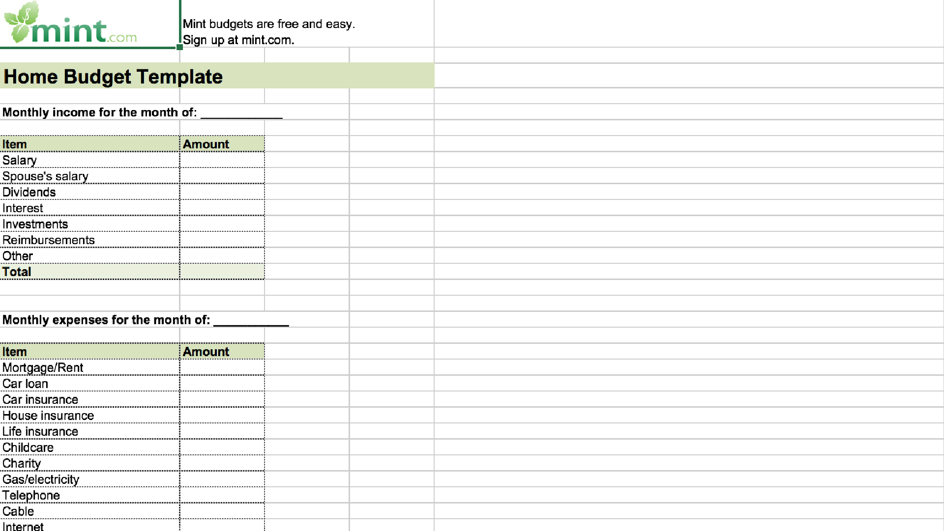 simple household budget template excel