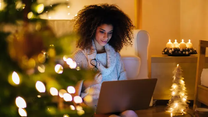 Working on laptop during holidays