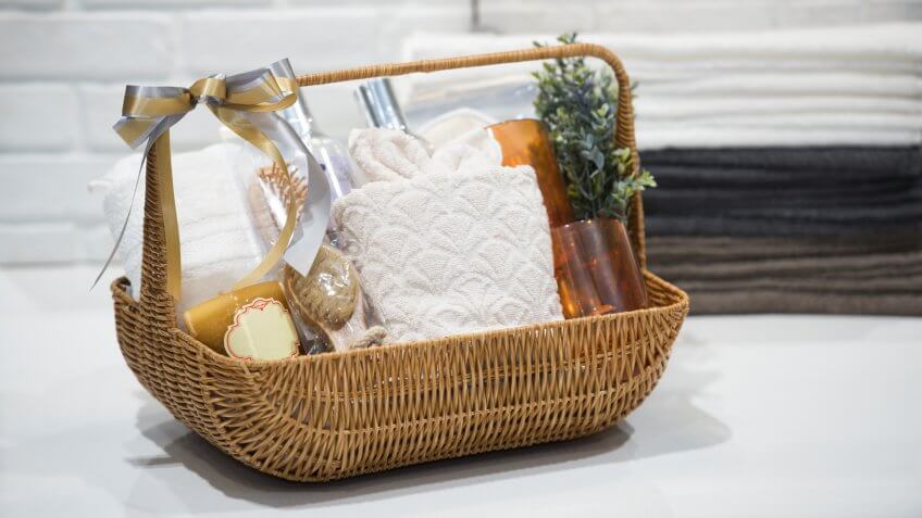 Soft focus and background blurred Gift Baskets, Gift set .