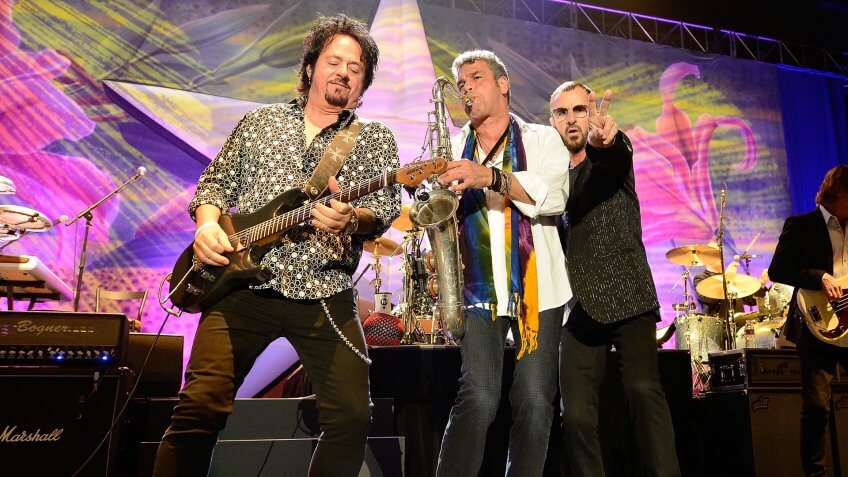 BRISBANE, AUSTRALIA - FEBRUARY 11: Ringo Starr performs with his band live on stage at the Brisbane Convention & Exhibition Centre on February 11, 2013 in Brisbane, Australia.