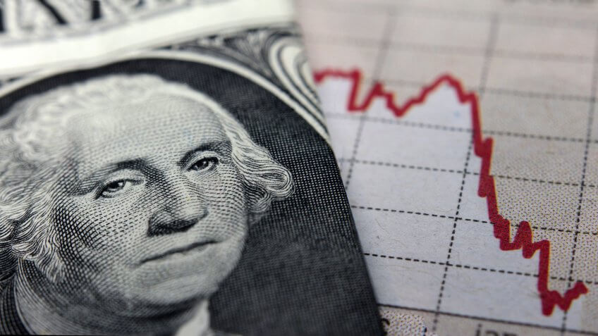 Stock Market Graph next to a 1 dollar bill (showing former president Washington).