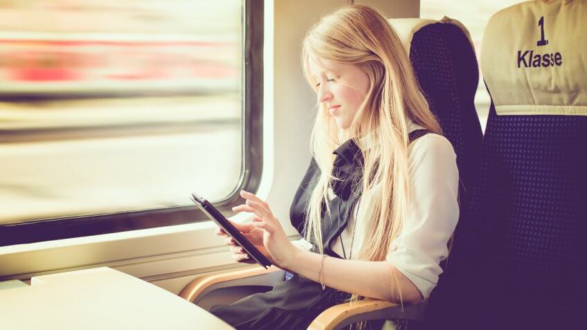woman using tablet