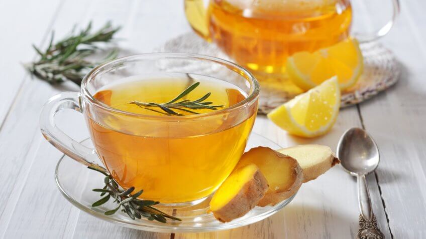 ginger tea with lemon and rosemary