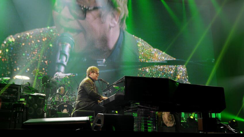 LAS VEGAS, NV - SEPTEMBER 28: Elton John performs during his Triumphant return with "Million Dollar Piano" at Caesars Palace on September 28, 2011 in Las Vegas, Nevada.