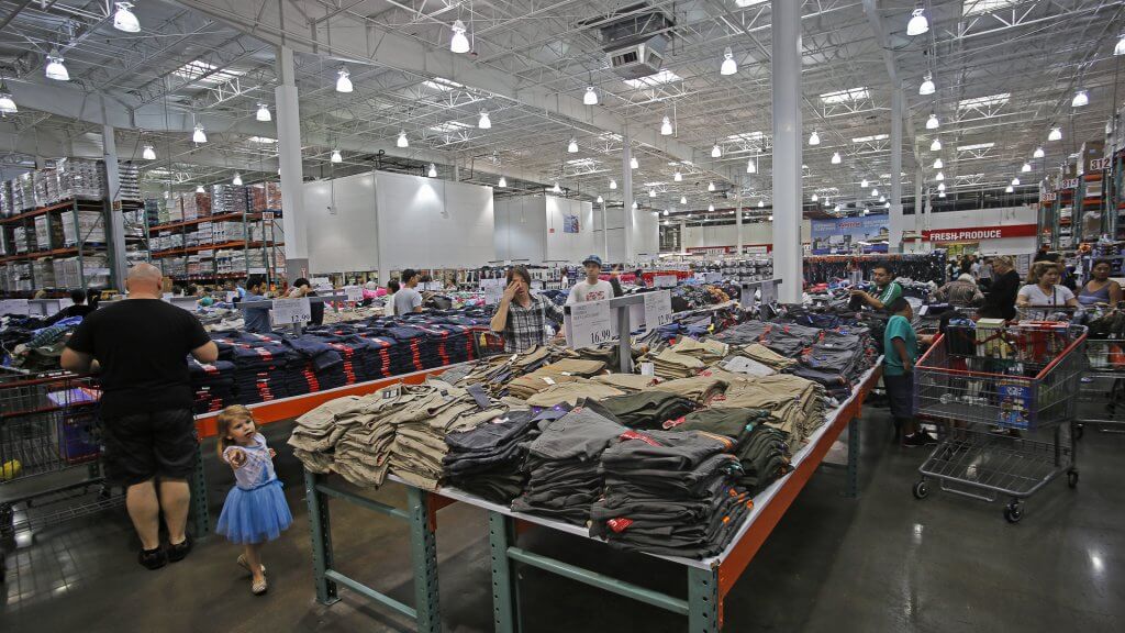 Clothes inside of a costco store