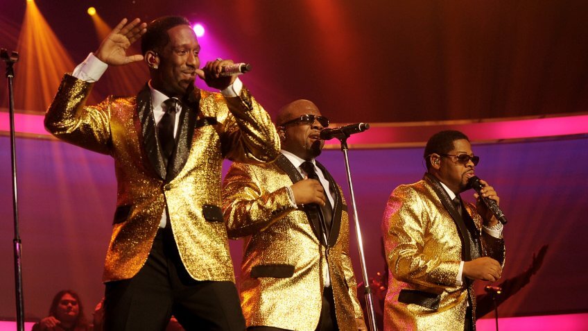 LAS VEGAS, NV - MARCH 01: Shawn Stockman, Wanya Morris and Nate Morris of Boyz II Men pperform at the Mirage at on March 1, 2013 in Las Vegas, Nevada.