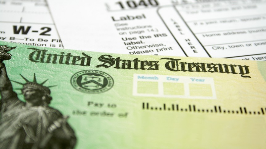 Tax Refund Check with W-2 and 1040 U.