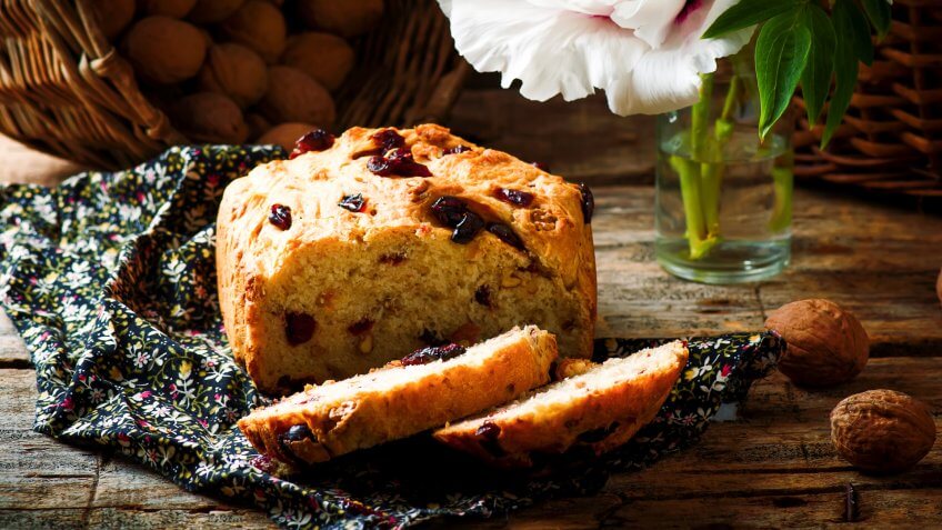 Cranberry and walnut bread baked in the bread machine.