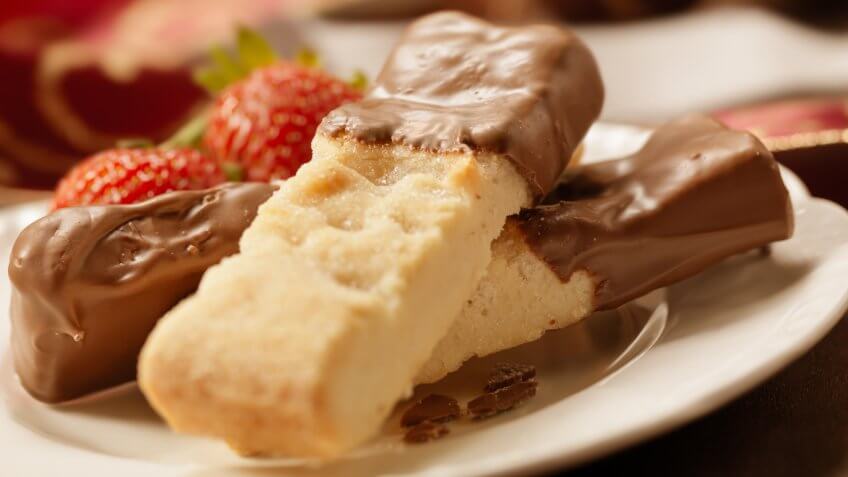 Chocolate dipped Shortbread Cookies at Christmas Time -Photographed on Hasselblad H3D2-39mb Camera.