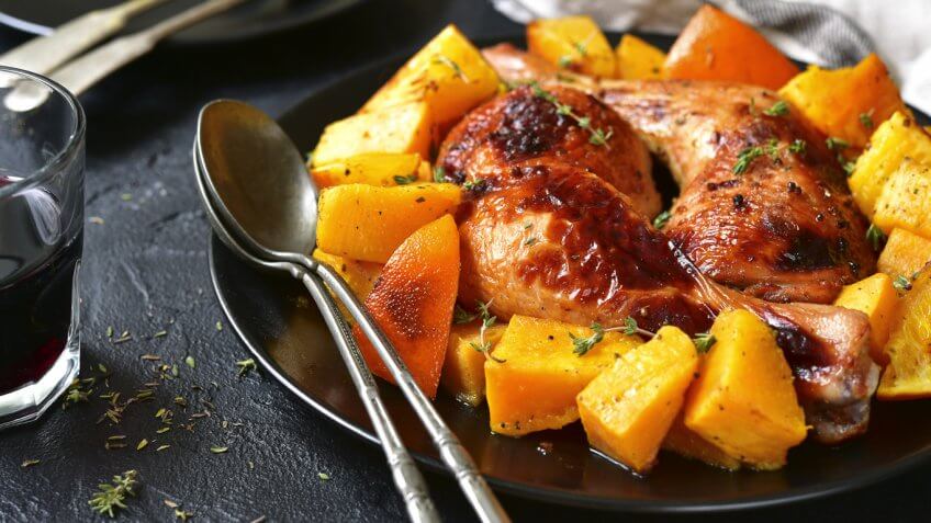 Roasted Chicken With Potatoes and Butternut Squash