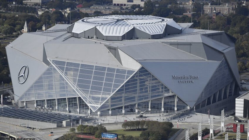Mandatory Credit: Photo by AP/REX/Shutterstock (9226589a)This photo shows the Mercedes-Benz stadium in Atlanta.