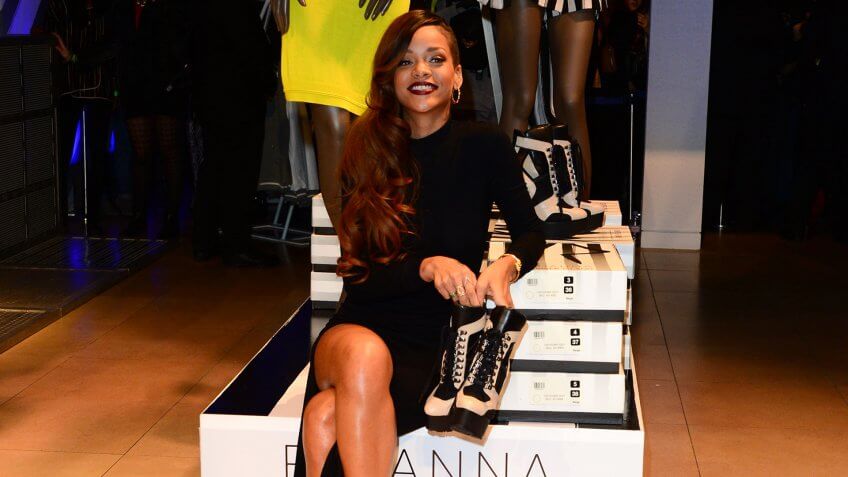 Mandatory Credit: Photo by Jon Furniss/Invision/AP/REX/Shutterstock (9062693j)Rihanna seen at the launch event for Rihanna's debut fashion collection at River Island Oxford Street in London onLaunch of Rihanna for River Island.