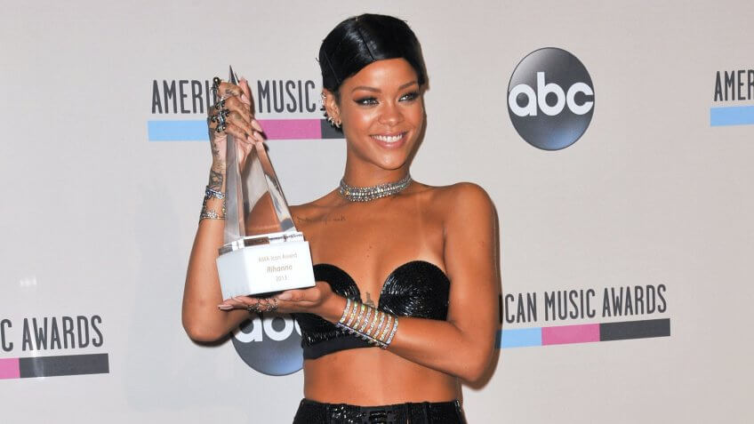 LOS ANGELES, CA - NOVEMBER 24, 2013: Rihanna in the pressroom at the 2013 American Music Awards at the Nokia Theatre, LA Live.