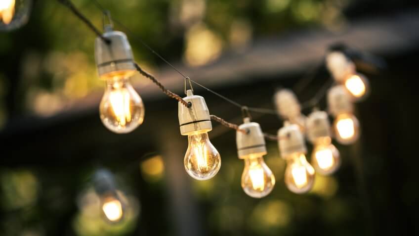 string light bulbs in a garden