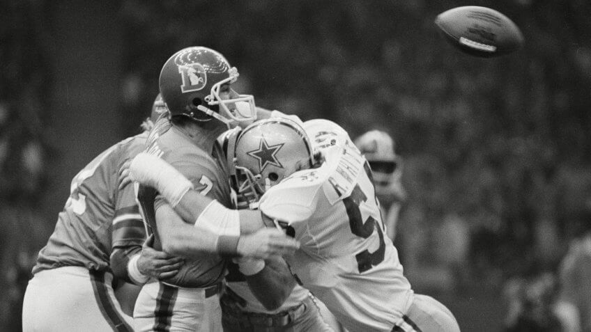Craig Morton Denver quarterback Craig Morton is hit by Randy White (54) of Dallas after a pass that was intercepted and eventually led to a Dallas touchdown in first quarter Super Bowl XII action in New OrleansSuper Bowl Cowboys Broncos, New Orleans, USA.