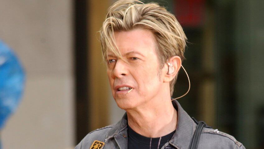 NEW YORK - SEPTEMBER 18, 2003: David Bowie performs on NBC's Today Show at Rockefeller Plaza on September 18, 2003 in New York City.