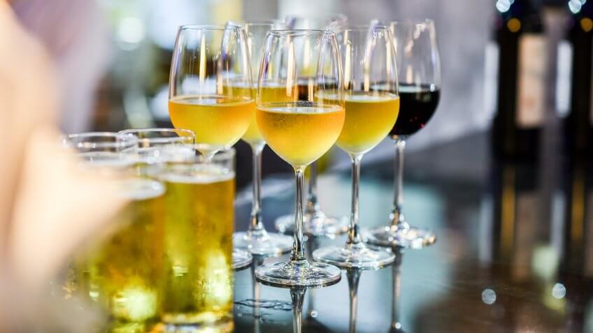 glasses of beer and wine