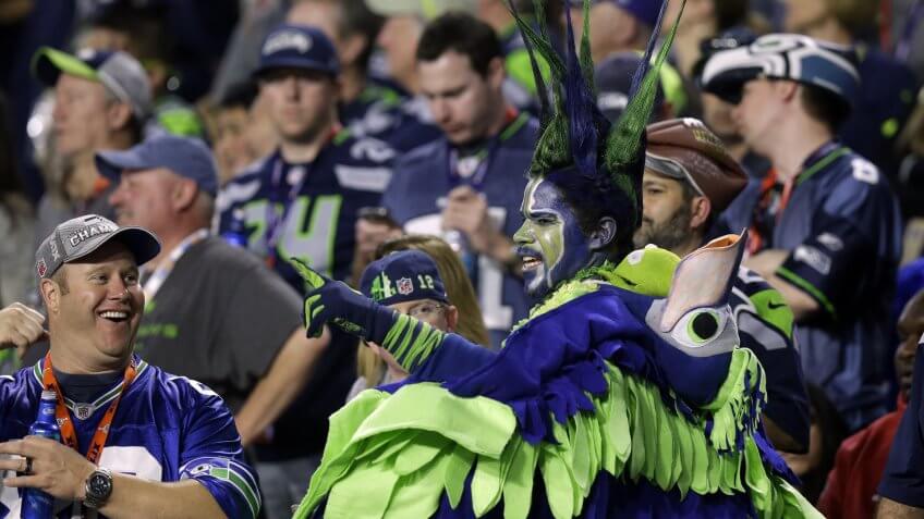 A Seattle Seahawks fan cheers during the second half of NFL Super Bowl XLIX football game against the New England Patriots, in Glendale, ArizSuper Bowl Football, Glendale, USA.