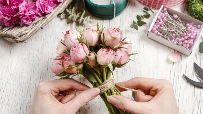 woman making bouquet