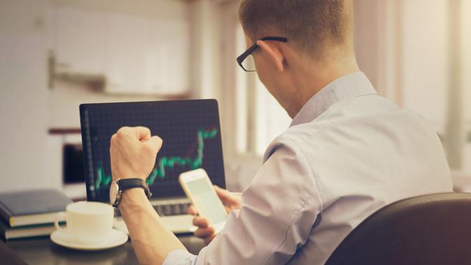 Businessman trader working in the office.