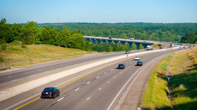 The Ohio Turnpike (Interstate 80) crosses the Cuyahoga Valley south of Cleveland.