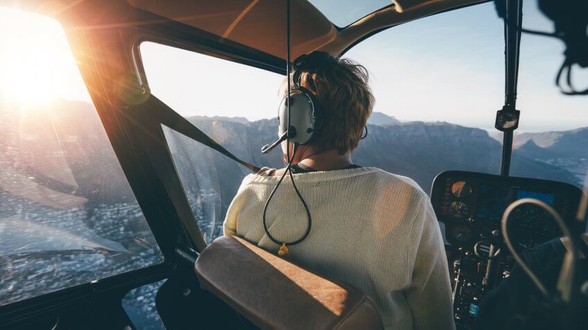 person on a helicopter ride