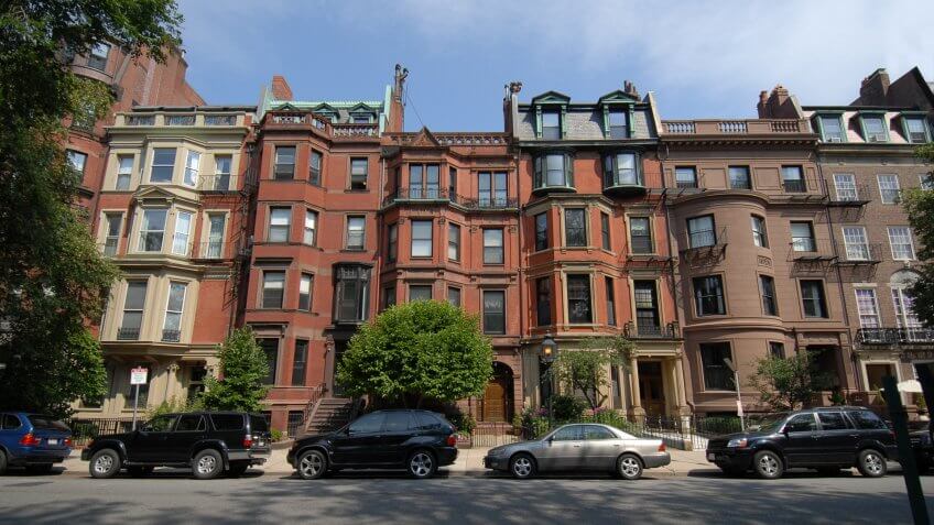 Row of brownstones in Boston's Back Bay.