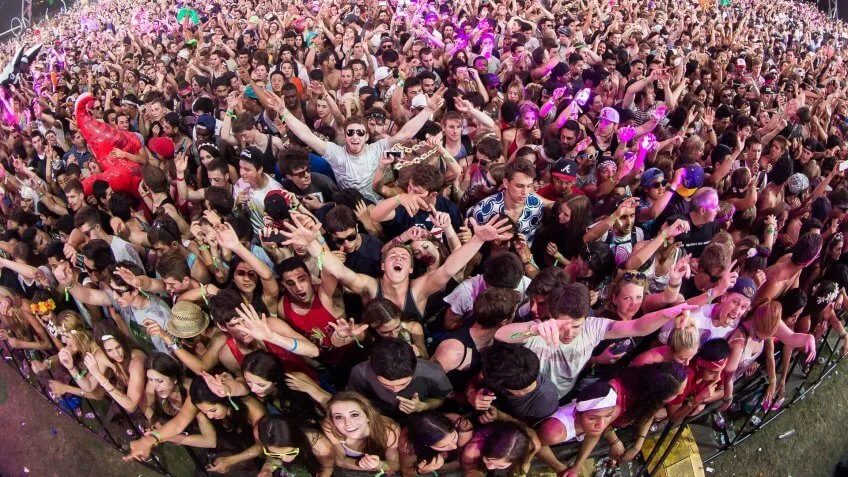 fish eye shot of crowd at a concert