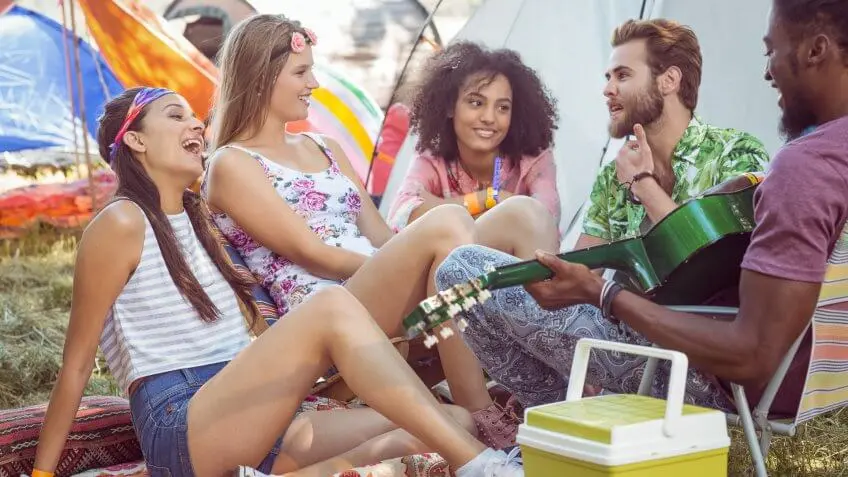 group of friends at a music festival