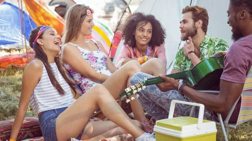 group of friends at a music festival