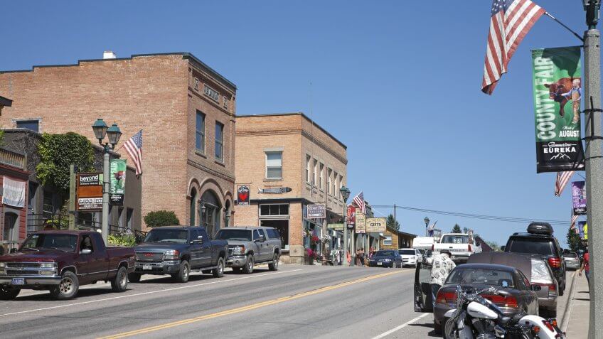 Main Street of Eureka Montana in July.