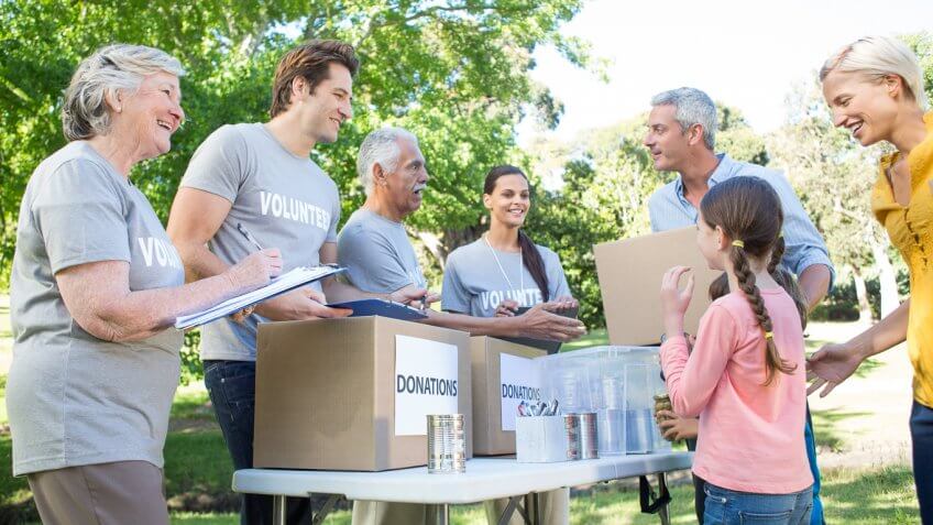 people working on donations