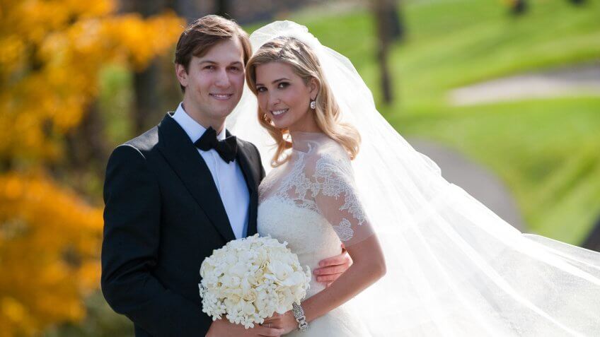 BEDMINSTER, NJ - OCTOBER, 25: In this handout image provided by Ivanka Trump and Jared Kushner, Ivanka Trump (R) and Jared Kushner (L) attend their wedding at Trump National Golf Club on October 25, 2009 in Bedminster, New Jersey.
