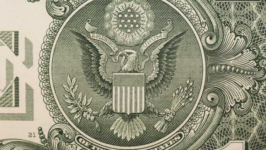 close up of US dollar bill eagle