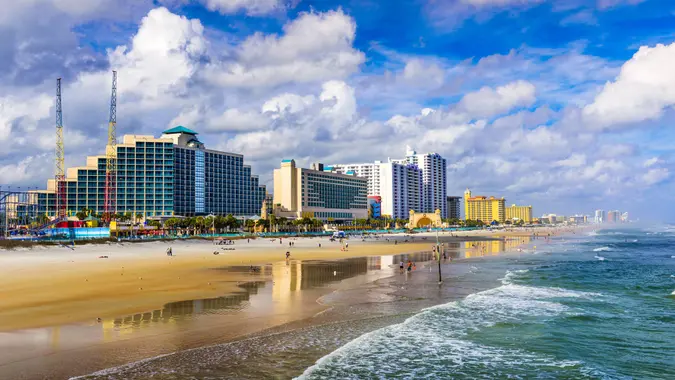 Daytona Beach, Florida, USA beachfront skyline.