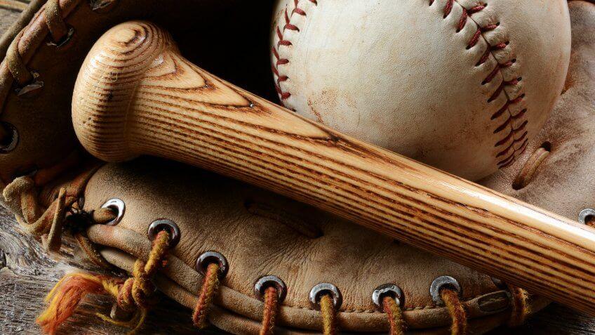 baseball mitt bat and ball