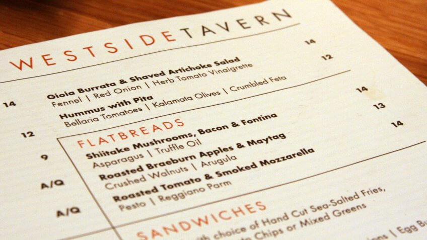 restaurant menu
