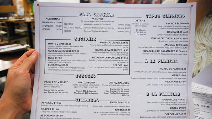 restaurant menu