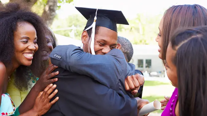 African American Student Celebrates Graduation Smiling.