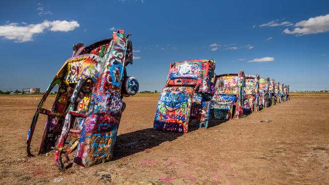 AMARILLO, TEXAS, USA - MAY 12, 2016 : Cadillac Ranch in Amarillo.