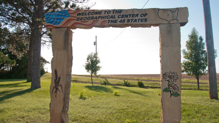 Lebanon, Kansas, USA - 7/2019: Park at Geographical Center of USA marker.