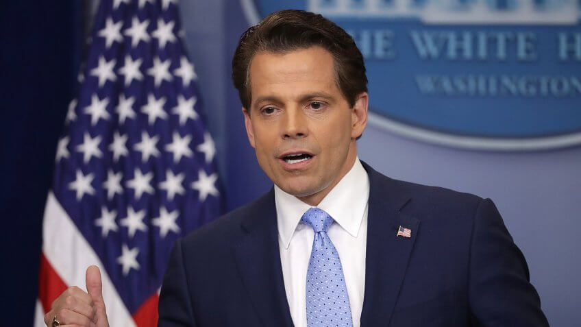 WASHINGTON, DC - JULY 21: Anthony Scaramucci answers reporters' questions during the daily White House press briefing in the Brady Press Briefing Room at the White House July 21, 2017 in Washington, DC.