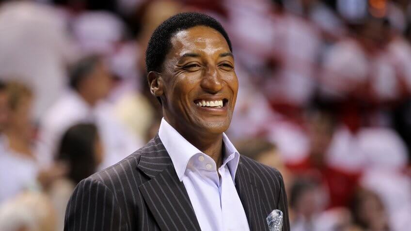 MIAMI, FL - MAY 22: Former Chicago Bull Scottie Pippen looks on as the Chicago Bulls play against the Miami Heat in Game Three of the Eastern Conference Finals during the 2011 NBA Playoffs on May 22, 2011 at American Airlines Arena in Miami, Florida.