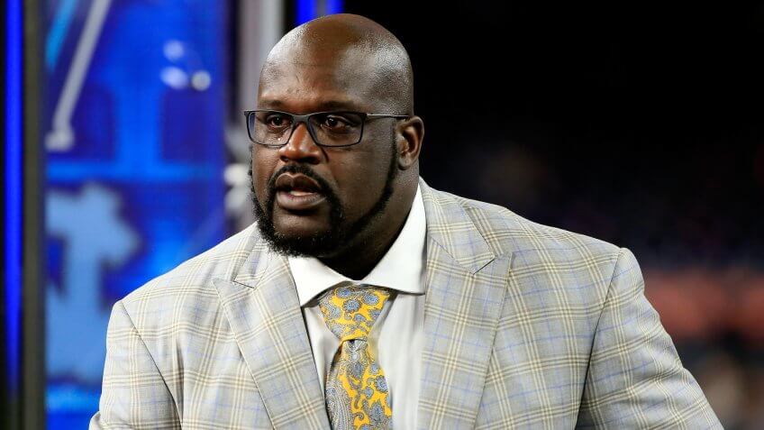 HOUSTON, TEXAS - APRIL 04: Former NBA player and commentator Shaquille O'Neal looks on prior to the 2016 NCAA Men's Final Four National Championship game between the Villanova Wildcats and the North Carolina Tar Heels at NRG Stadium on April 4, 2016 in Houston, Texas.