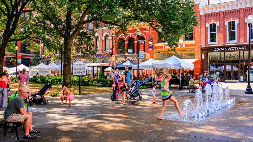 Knoxville, TN, USA - September 17, 2016: People in Market Square on market day in Knoxville, TN.